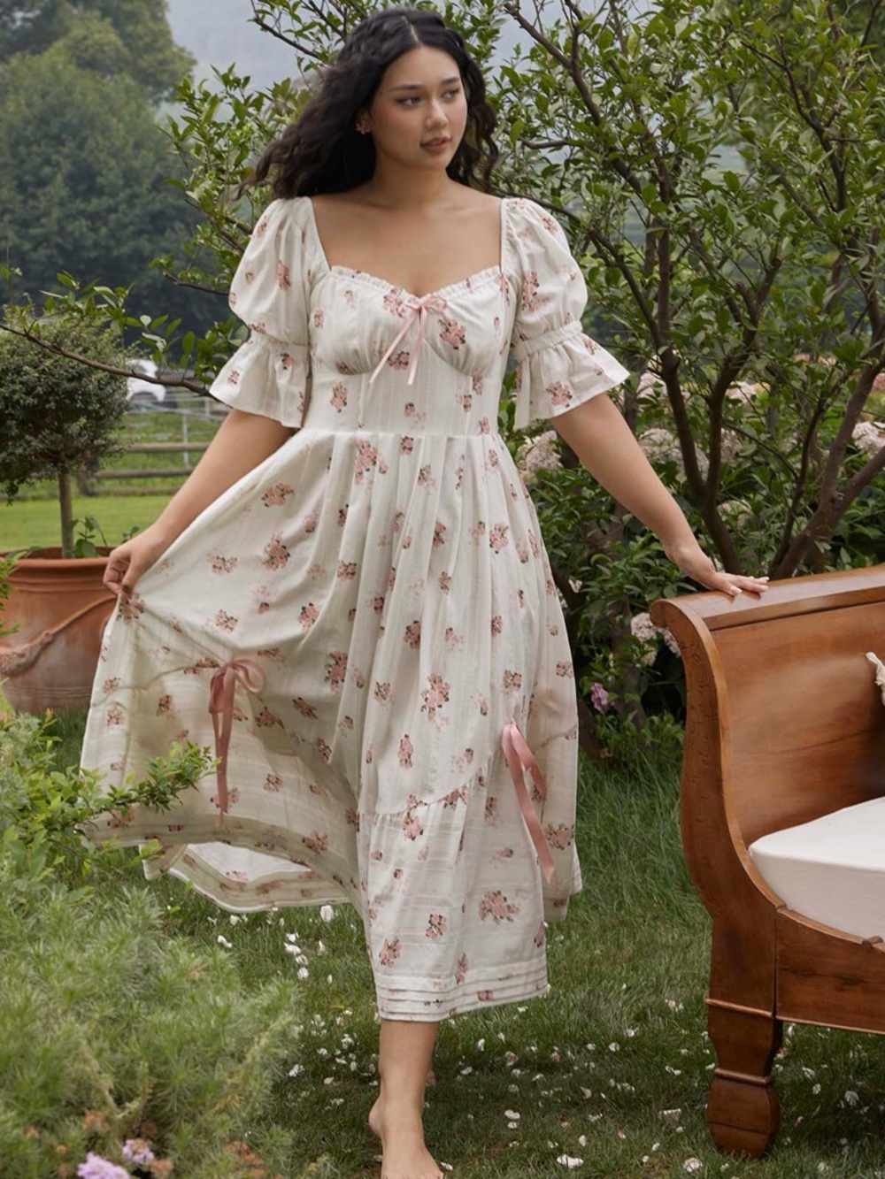 Rose's Smile Corset Dress Ⅱ by Lacemade. Puff sleeve dress with ribbons